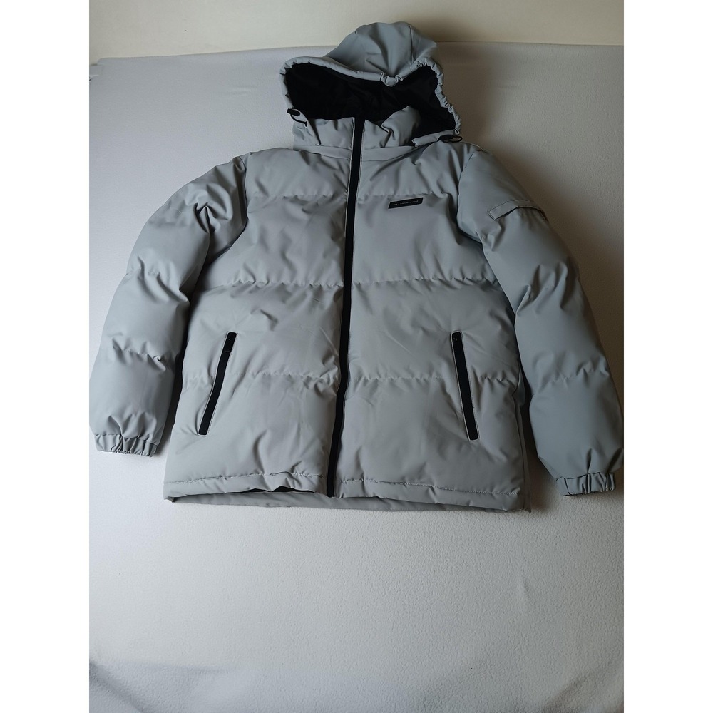 MANFINITY Puffer Jacket Mens Medium Gray Hooded Quilted Insulated Winter